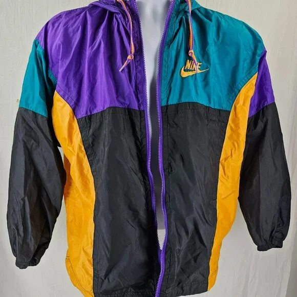 Nike Jacket Boys Large 14/16 Windbreaker Hoodie Color Block Zip Lined Hooded